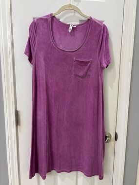 Cable & Gauge Purple Short Sleeve Scoop Neck Dress with Pocket